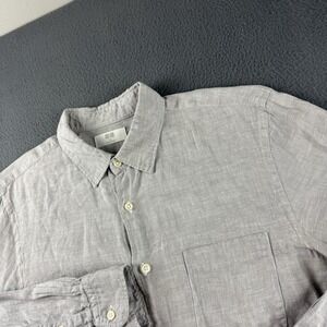 Uniqlo Shirt Men's M Gray 100% Linen Button Up Casual Dress Lightweight Summer